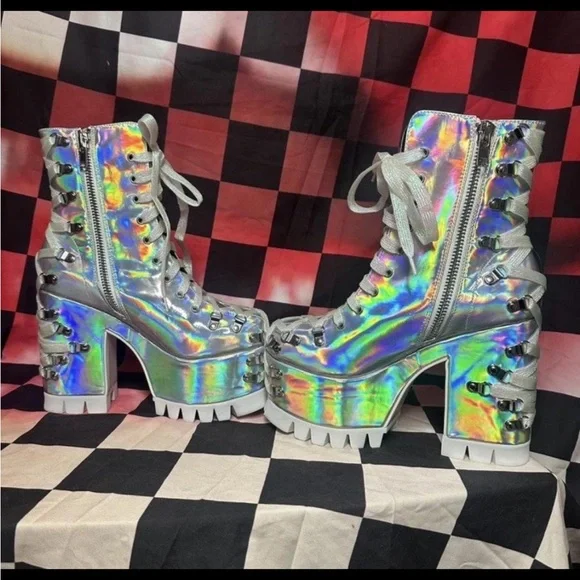 dolls kill club exx lucid dreams holographic corset boots - Picture 4 of 5